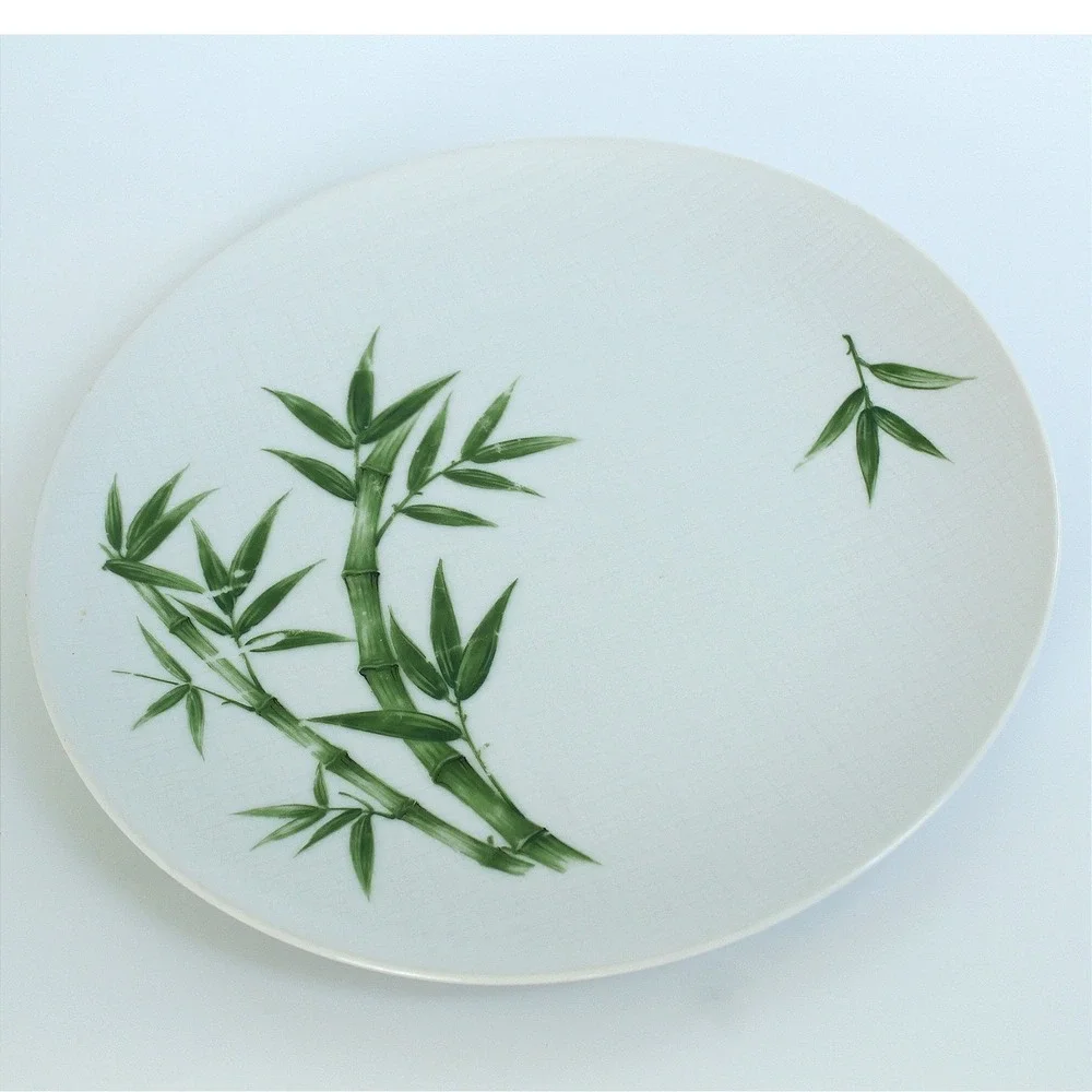Omega China Japan Calcutta Dinner Plate Green‎ Bamboo Mid Century Modern Vintage